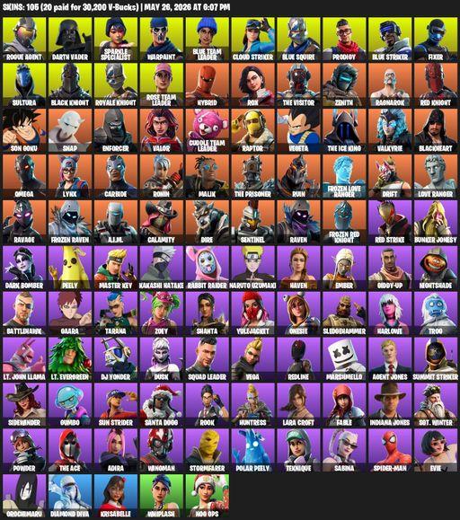 [PC/XBOX] | 105 skins | Floss | OG STW | Black Knight | Sparkle Specialist | Royale Knight | Blue Squire | Omega | Lara Croft | Rogue Agent | Full Access