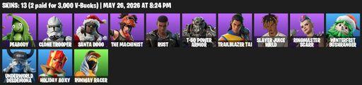 [PC/XBOX] | 13 skins | Peabody | Clone Trooper | Santa Dogg | The Machinist | Rust | T-60 Power Armor | Trailblazer Tai | Slayer Juice WRLD | Full Access