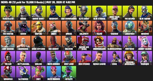 [PC/PSN/XBOX] | 45 skins | Take The L | OG STW | The Reaper | Elite Agent | Blue Squire | Omega | Trailblazer | Havoc | Rogue Agent | Warpaint | Full Access