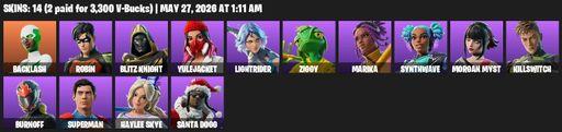 [PC/XBOX] | 14 skins | 600 V-bucks | Backlash | Robin | Blitz Knight | Yulejacket | Lightrider | Ziggy | Marika | Synthwave | Morgan Myst | Killswitch | Full Access