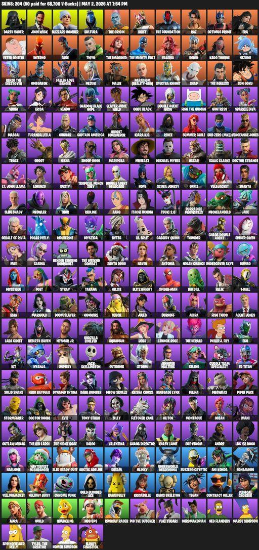 [PC/XBOX] | 204 skins | Lara Croft | Darth Vader | John Wick | Blizzard Bomber | Sultura | The Origin | Drift | The Foundation | Raz | Optimus Prime | Full Access