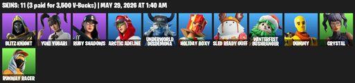 [PC/PSN/XBOX] | 11 skins | Blitz Knight | Yuki Yubari | Ruby Shadows | Arctic Adeline | Underworld Desdemona | Holiday Boxy | Sled Ready Guff | Full Access