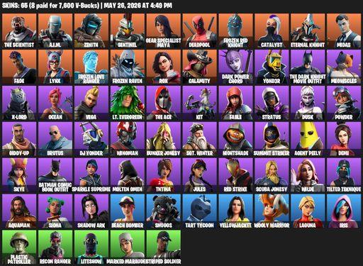 [PC/PSN/XBOX] | 65 skins | The Scientist | A.I.M. | Zenith | Sentinel | Gear Specialist Maya | Deadpool | Frozen Red Knight | Catalyst | Full Access