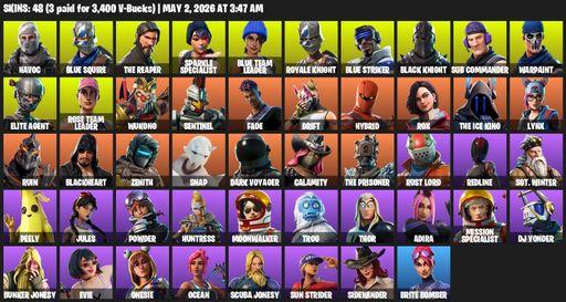 [PC/XBOX] | 48 skins | Floss | Take The L | OG STW | Black Knight | Sparkle Specialist | Royale Knight | The Reaper | Elite Agent | Blue Squire | Full Access