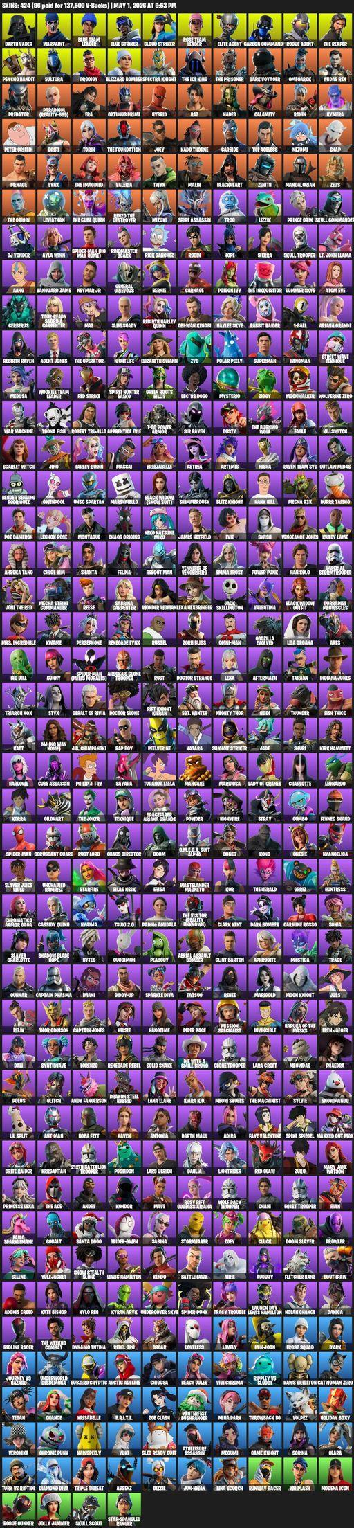 [PC/PSN/XBOX] | 424 skins | Take The L | OG STW | The Reaper | Elite Agent | Lara Croft | Darth Vader | Warpaint | Blue Team Leader | Blue Striker | Full Access