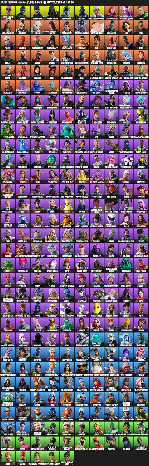 [PC/XBOX] | 305 skins | Leviathan Axe | OG STW | Lara Croft | Rose Team Leader | Fixer | Warpaint | Darth Vader | Breakpoint | Trilogy | Full Access