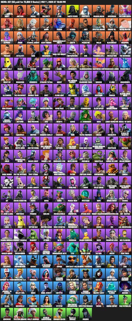 [PC/PSN/XBOX] | 237 skins | Drift | Joltara | Midas | Calamity | Lynx | Darth Vader | Frostbite | Mandalorian | Omegarok | The Cube Queen | Valeria | Full Access