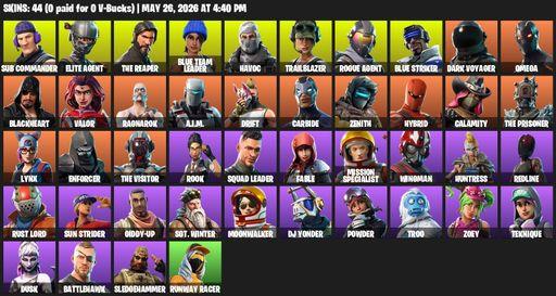 [PC/PSN/XBOX] | 44 skins | 1550 V-bucks | Take The L | The Reaper | Elite Agent | Omega | Mako | Sub Commander | Blue Team Leader | Havoc | Full Access