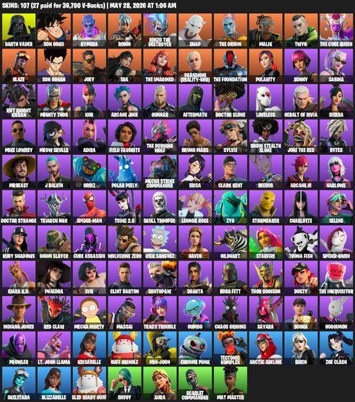 [PC/PSN/XBOX] | 107 skins | 800 V-bucks | Reaper Axe | Darth Vader | Son Goku | Kymera | Ronin | Renzo the Destroyer | Snap | The Origin | Malik | Full Access