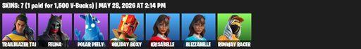 [PC/PSN/XBOX] | 7 skins | 500 V-bucks | Trailblazer Tai | Felina | Polar Peely | Holiday Boxy | Krisabelle | Blizzabelle | Runway Racer | Full Access