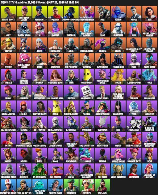 [PC] | 117 skins | OG STW | Travis Scott | Lara Croft | Rose Team Leader | Warpaint | Prodigy | Carbon Commando | The Cube Queen | Dire | Fusion | Full Access