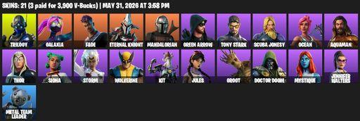 [PC] | 21 skins | Trilogy | Galaxia | Fade | Eternal Knight | Mandalorian | Green Arrow | Tony Stark | Scuba Jonesy | Ocean | Aquaman | Thor | Siona | Full Access