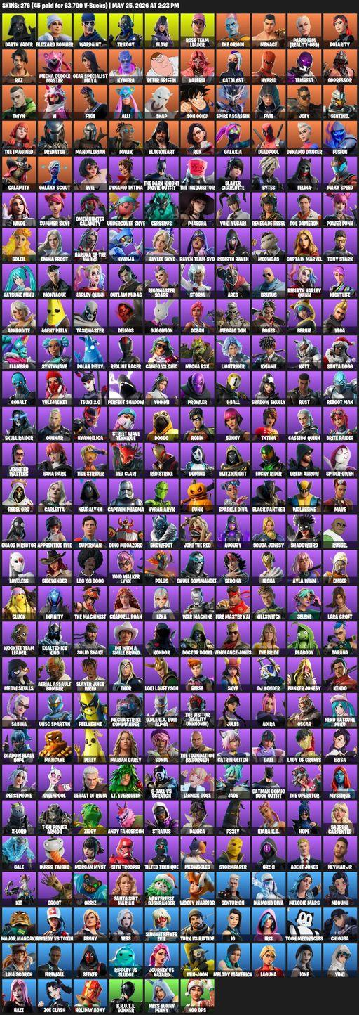 [PC] | 276 skins | Leviathan Axe | OG STW | Lara Croft | Darth Vader | Blizzard Bomber | Warpaint | Trilogy | Glow | Rose Team Leader | The Origin | Full Access
