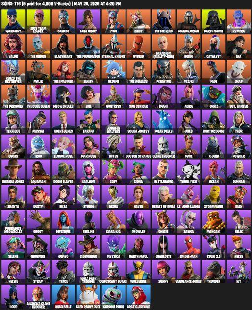 [PC/PSN/XBOX] | 116 skins | OG STW | Lara Croft | Warpaint | Rose Team Leader | Carbide | Lynx | Drift | The Ice King | Mandalorian | Darth Vader | Full Access