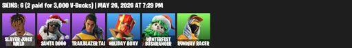 [PC/PSN/XBOX] | 6 skins | 700 V-bucks | Slayer Juice WRLD | Santa Dogg | Trailblazer Tai | Holiday Boxy | Winterfest Bushranger | Runway Racer | Full Access