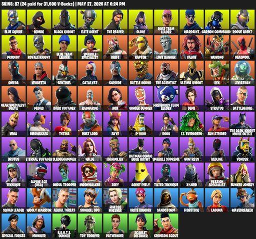 [PC/PSN/XBOX] | 87 skins | Floss | Take The L | OG STW | Black Knight | IKONIK | Sparkle Specialist | Royale Knight | The Reaper | Elite Agent | Full Access