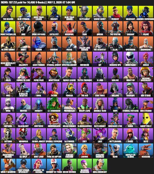 [PC/PSN/XBOX] | 107 skins | Take The L | OG STW | The Reaper | Elite Agent | Omega | Blue Striker | Rose Team Leader | Trilogy | Blue Team Leader | Full Access