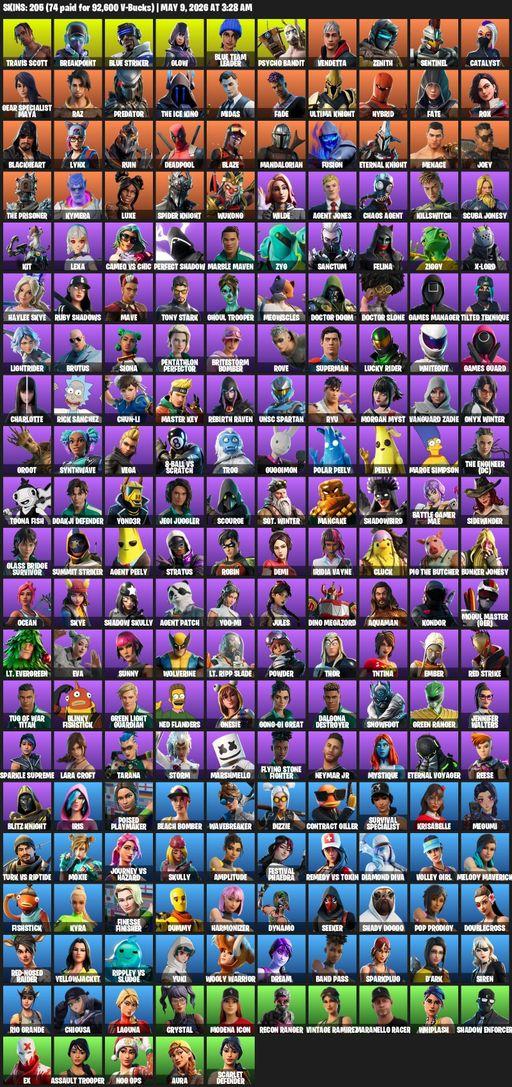 [PC/XBOX] | 205 skins | 1050 V-bucks | Leviathan Axe | Merry Mint Axe | Travis Scott | Lara Croft | Breakpoint | Blue Striker | Glow | Full Access