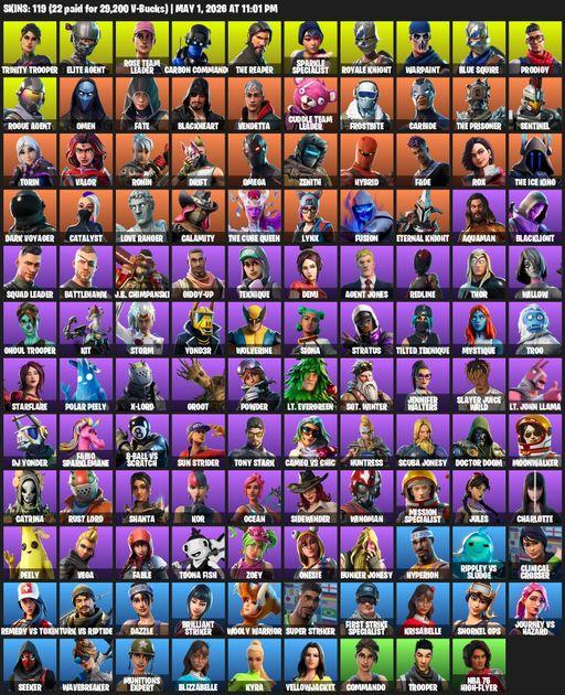 [PC] | 119 skins | Floss | Take The L | OG STW | Sparkle Specialist | Royale Knight | The Reaper | Elite Agent | Blue Squire | Omega | Trinity Trooper | Full Access