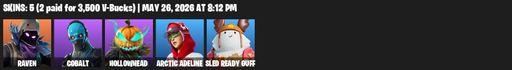 [PC/PSN/XBOX] | 5 skins | Raven | Cobalt | Hollowhead | Arctic Adeline | Sled Ready Guff | Sledgecracker | Filet Axe | Default Pickaxe | Full Access