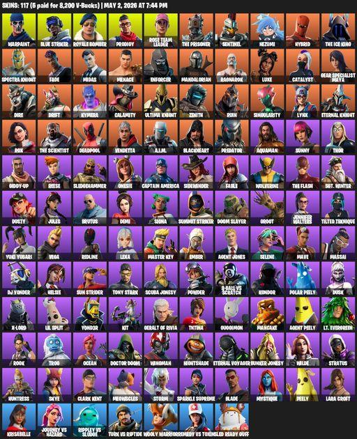 [PC] | 117 skins | OG STW | Lara Croft | Warpaint | Blue Striker | Royale Bomber | Prodigy | Rose Team Leader | The Prisoner | Sentinel | Nezumi | Full Access