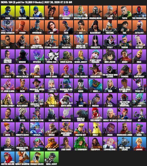 [PC/XBOX] | 104 skins | Lara Croft | Fixer | Sultura | Point Patroller | Luxe | Kymera | Spectra Knight | Mandalorian | Ronin | Twyn | The Foundation | Full Access