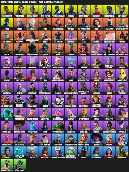 [PC/XBOX] | 122 skins | Take The L | Travis Scott | Royale Knight | The Reaper | Elite Agent | Blue Squire | Point Patroller | Trilogy | Rogue Agent | Full Access
