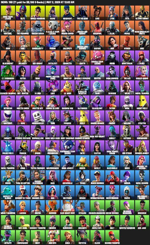 [PC/PSN/XBOX] | 158 skins | 750 V-bucks | Merry Mint Axe | OG STW | Rose Team Leader | Blitz | World Warrior | Glow | Warpaint | The Ice King | Luxe | Full Access
