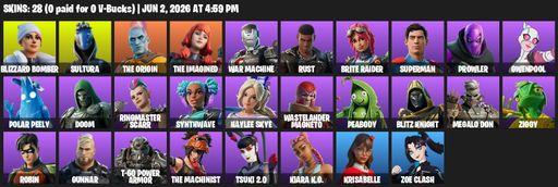 [PC/PSN] | 28 skins | 650 V-bucks | Blizzard Bomber | Sultura | The Origin | The Imagined | War Machine | Rust | Brite Raider | Superman | Prowler | Full Access