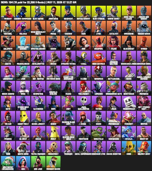 [PC/XBOX] | 104 skins | Leviathan Axe | OG STW | Royale Knight | Blue Squire | Prodigy | Carbon Commando | John Wick | Warpaint | Blue Striker | Full Access