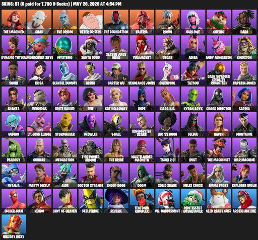 [PC/PSN] | 81 skins | 1300 V-bucks | The Imagined | Snap | The Origin | Peter Griffin | The Foundation | Valeria | Ronin | Harlowe | Cheeks | Dara | Full Access