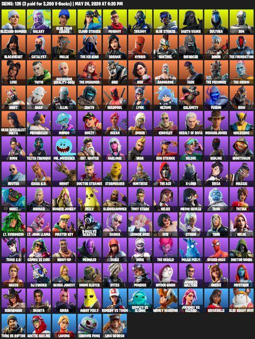 [PC] | 125 skins | Galaxy | Blizzard Bomber | Blue Team Leader | Cloud Striker | Prodigy | Trilogy | Blue Striker | Darth Vader | Sultura | Eon | Full Access