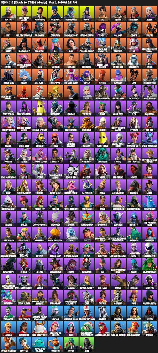 [PC/PSN] | 216 skins | Leviathan Axe | OG STW | Lara Croft | Kratos | Rose Team Leader | John Wick | Warpaint | Breakpoint | Glow | Raz | Ronin | Full Access