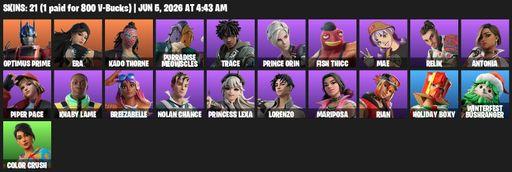 [PC/PSN/XBOX] | 21 skins | Optimus Prime | Era | Kado Thorne | Purradise Meowscles | Trace | Prince Orin | Fish Thicc | Mae | Relik | Antonia | Full Access