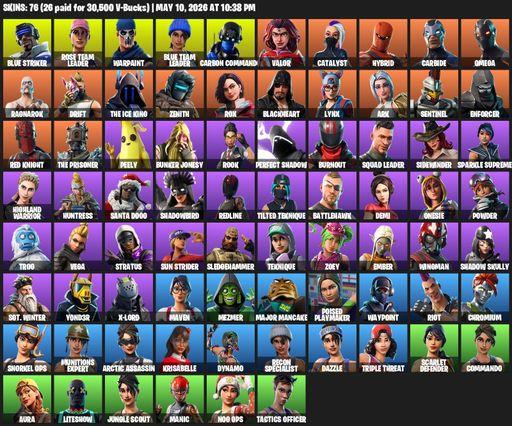 [PC/XBOX] | 76 skins | OG STW | Omega | Reaper Axe | Blue Striker | Rose Team Leader | Warpaint | Blue Team Leader | Carbon Commando | Valor | Full Access