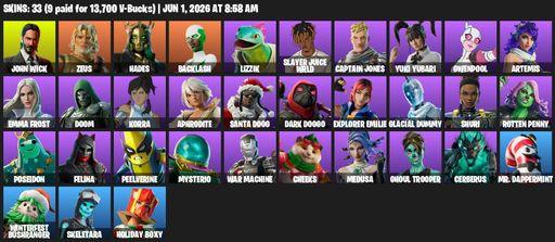 [PC/PSN/XBOX] | 33 skins | 600 V-bucks | John Wick | Zeus | Hades | Backlash | Lizzik | Slayer Juice WRLD | Captain Jones | Yuki Yubari | Gwenpool | Full Access