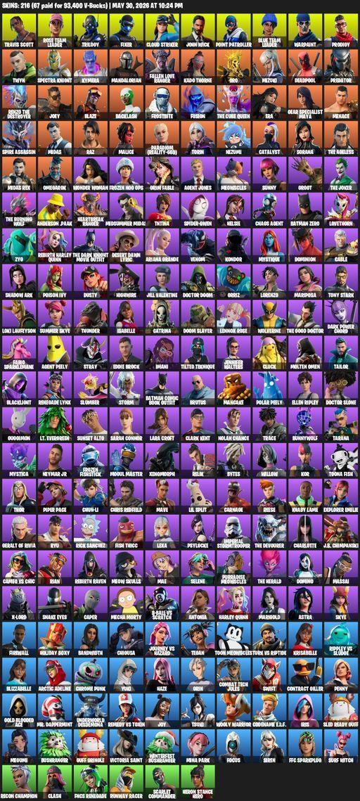 [PC/PSN/XBOX] | 216 skins | 550 V-bucks | OG STW | Travis Scott | Lara Croft | Rose Team Leader | Trilogy | Fixer | Cloud Striker | John Wick | Full Access