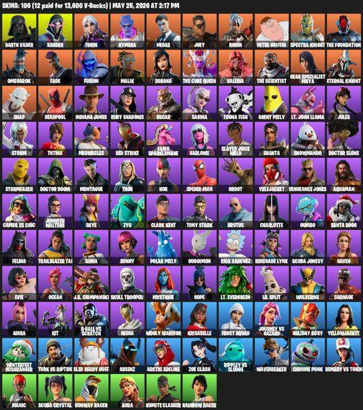 [PC/XBOX] | 106 skins | Reaper Axe | Darth Vader | Xander | Torin | Kymera | Midas | Joey | Ronin | Peter Griffin | Spectra Knight | The Foundation | Full Access