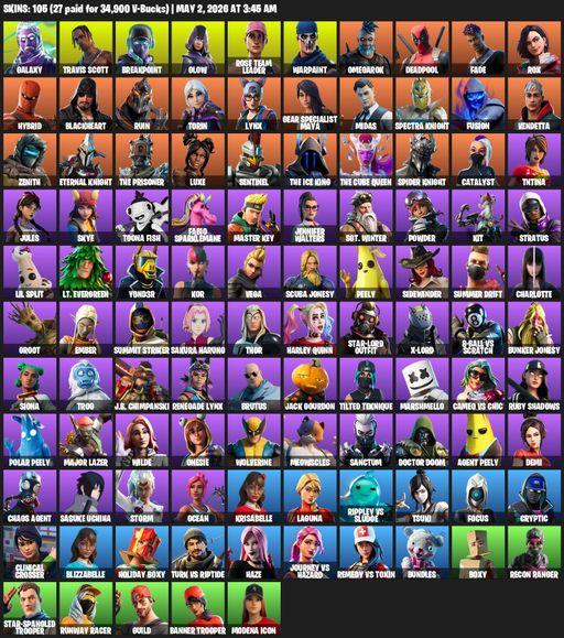 [PC/PSN/XBOX] | 105 skins | 2100 V-bucks | Leviathan Axe | OG STW | Travis Scott | Galaxy | Breakpoint | Glow | Rose Team Leader | Warpaint | Omegarok | Full Access