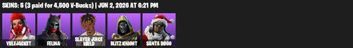 [PC/PSN/XBOX] | 5 skins | Yulejacket | Felina | Slayer Juice WRLD | Blitz Knight | Santa Dogg | Hanzō Katana | Butcher's Knife | 999 Knives | Full Access