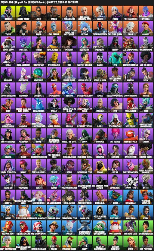 [PC/PSN/XBOX] | 160 skins | 500 V-bucks | Xander | Darth Vader | Joey | Malik | The Ageless | Paradigm (Reality-659) | Mizuki | Torin | The Imagined | Full Access