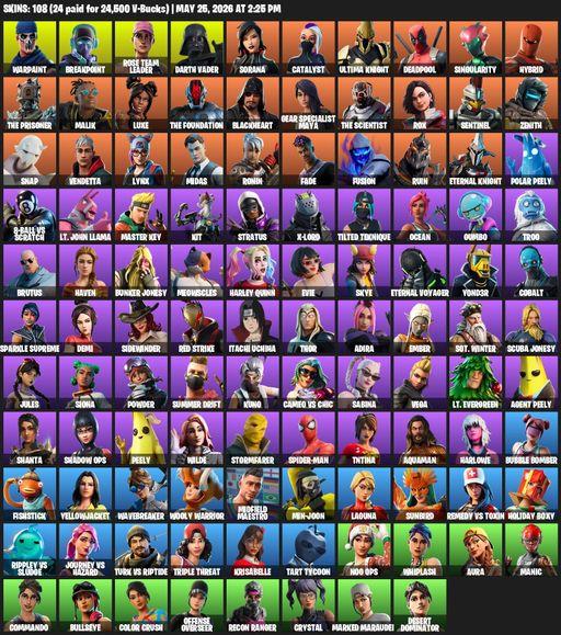 [PC/XBOX] | 108 skins | OG STW | Reaper Axe | Warpaint | Breakpoint | Rose Team Leader | Darth Vader | Sorana | Catalyst | Ultima Knight | Deadpool | Full Access