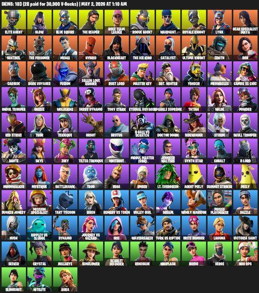 [PC/PSN/XBOX] | 103 skins | Take The L | OG STW | Royale Knight | The Reaper | Elite Agent | Blue Squire | Glow | Rose Team Leader | Rogue Agent | Full Access