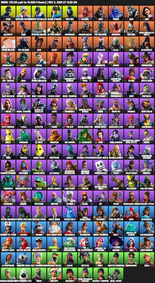[PC/PSN/XBOX] | 178 skins | Merry Mint Axe | Lara Croft | Fixer | Blizzard Bomber | Point Patroller | Cloud Striker | Sultura | Valeria | Ruin | Full Access