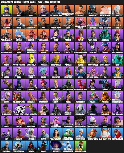 [PC/PSN/XBOX] | 117 skins | Lara Croft | Neo Versa | Fade | Malik | Torin | The Foundation | Gear Specialist Maya | Menace | Predator | Peter Griffin | Full Access