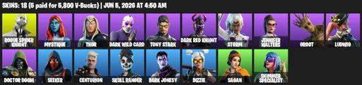 [PC/PSN/XBOX] | 18 skins | Rogue Spider Knight | Mystique | Thor | Dark Wild Card | Tony Stark | Dark Red Knight  | Storm | Jennifer Walters | Groot | Full Access