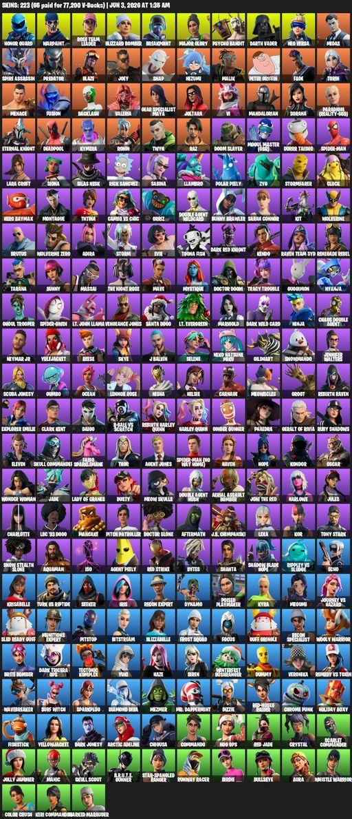 [PC/XBOX] | 223 skins | Merry Mint Axe | Leviathan Axe | OG STW | Honor Guard | Lara Croft | Warpaint | Rose Team Leader | Blizzard Bomber | Full Access