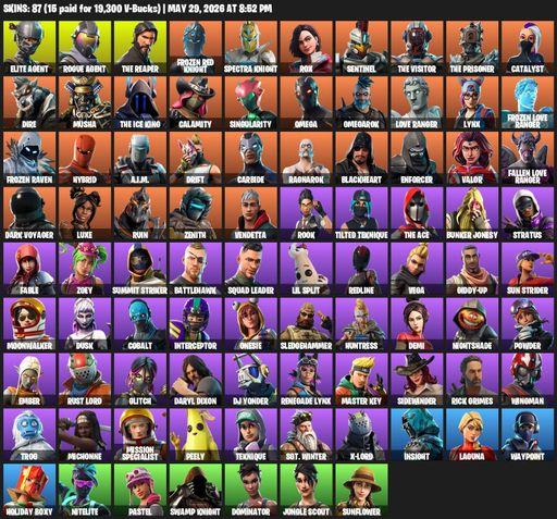 [PC/PSN/XBOX] | 87 skins | 950 V-bucks | Take The L | The Reaper | Elite Agent | Omega | Rogue Agent | Frozen Red Knight | Spectra Knight | Rox | Full Access
