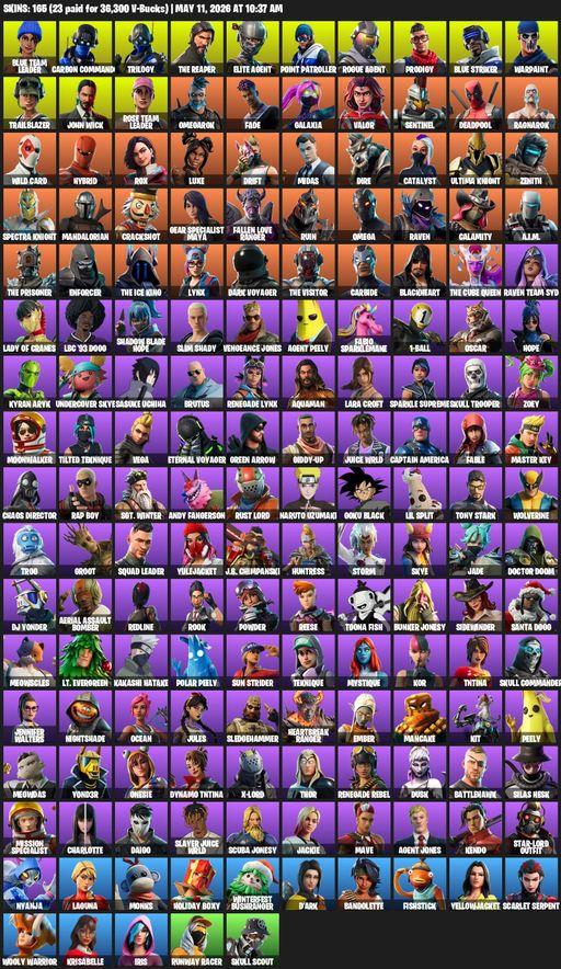 [PC/XBOX] | 165 skins | Take The L | OG STW | The Reaper | Elite Agent | Omega | Lara Croft | Blue Team Leader | Carbon Commando | Trilogy | Full Access