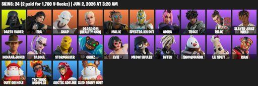 [PC/XBOX] | 24 skins | 550 V-bucks | Darth Vader | Era | Snap | Paradigm (Reality-659) | Malik | Spectra Knight | Adira | Trace | Relik | Full Access